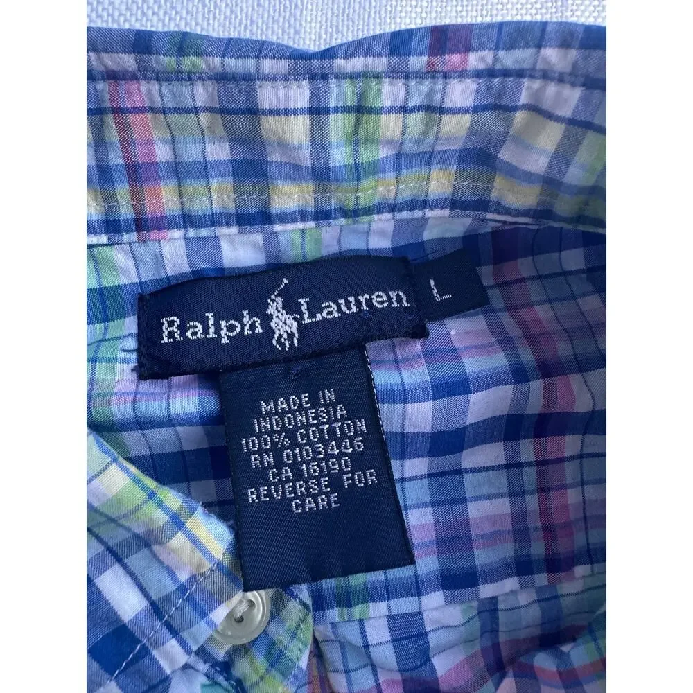 Ralph Lauren Plaid Short Sleeve Button Down Shirt Multicolor Boys' L
